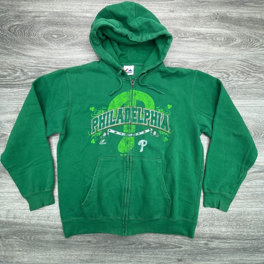 Phillies Hoodie Mens Large Kelly Green Full Zip MLB Philadelphia Irish Majestic